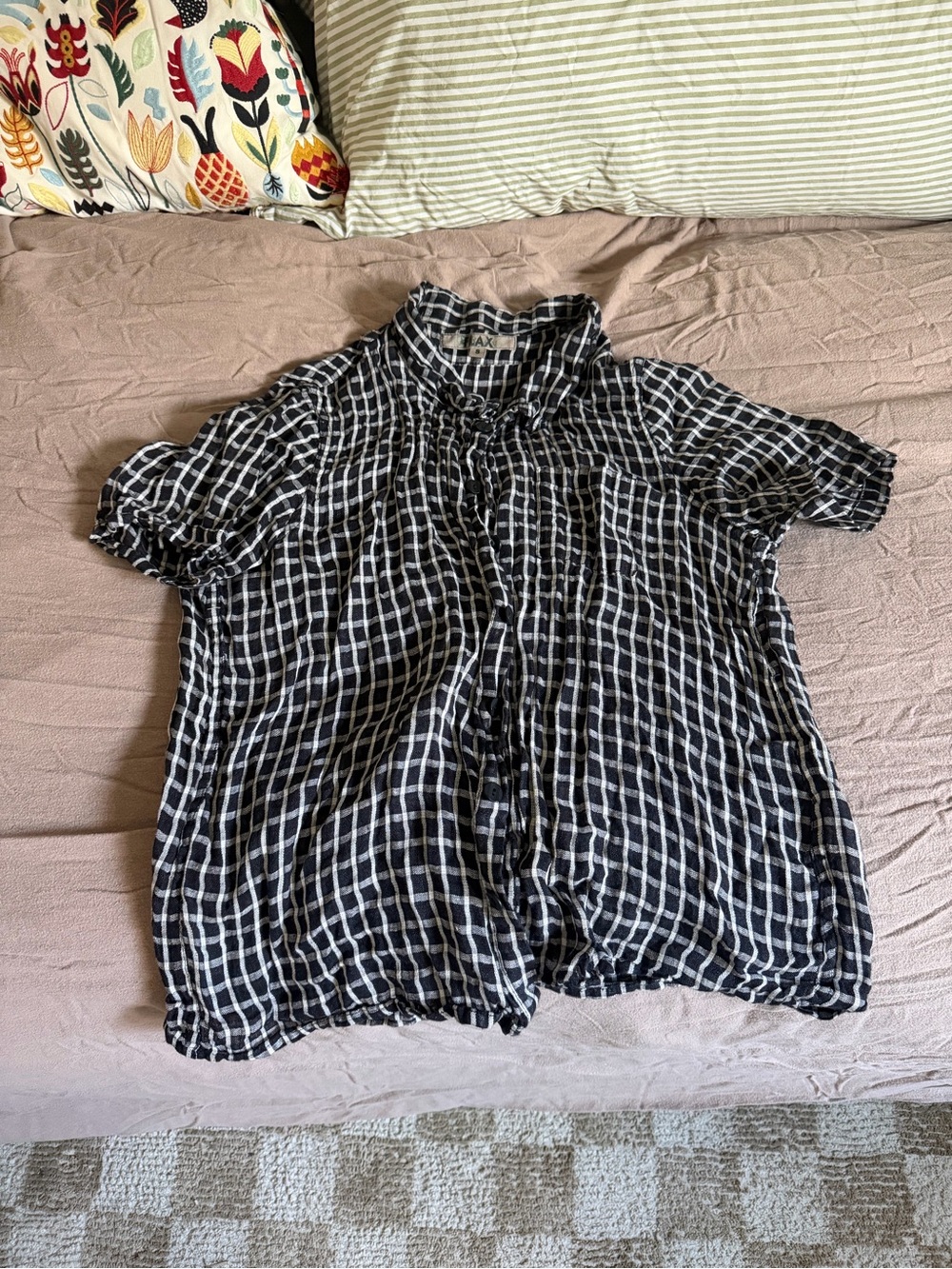Flax Black and White Checked Short-Sleeve Button-Down Shirt unisex small